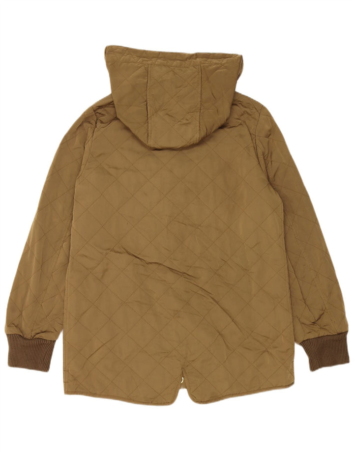 ZARA Mujer Chaqueta Acolchada Con Capucha UK 44 Mediano Caqui Poliéster