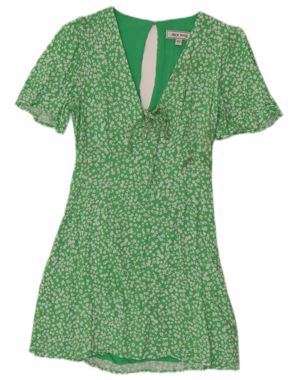 Jack Wills Vestido de té para mujer UK 10 Viscosa floral verde pequeño