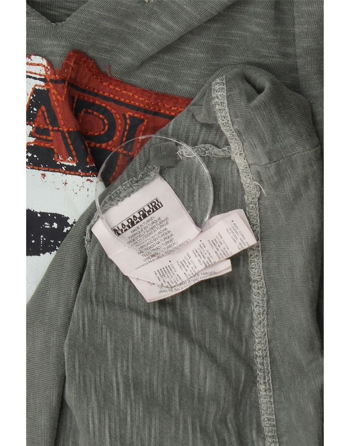 NAPAPIJRI Top gráfico con capucha para hombre, manga larga, algodón moteado gris grande