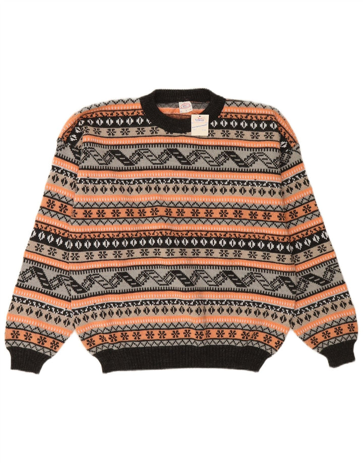 VINTAGE suéter de cuello redondo para mujer Reino Unido 16 grande multicolor