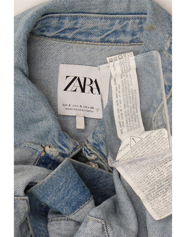 ZARA Chaqueta vaquera corta extragrande para mujer UK 10 Small Blue Cotton