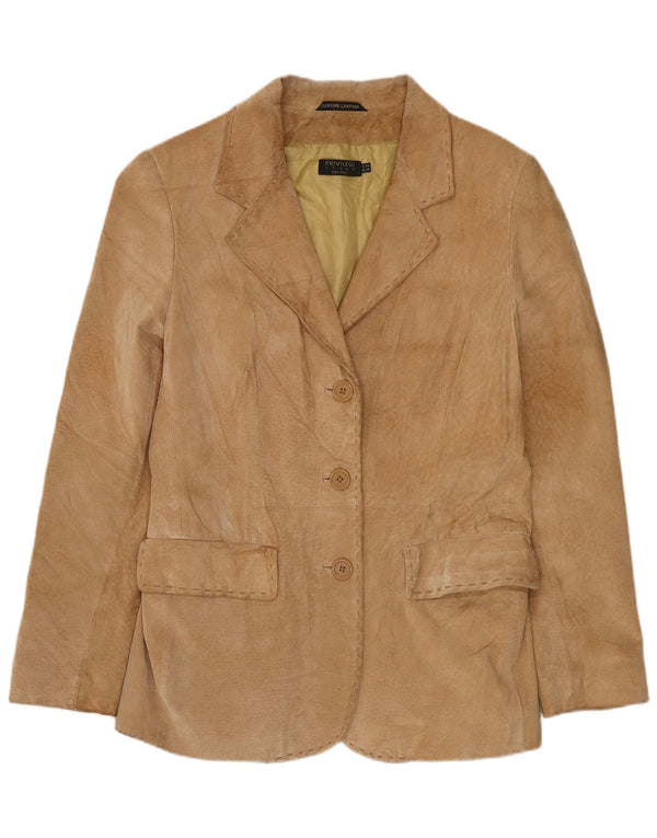 Privilegi Womens 3 Button Suede Blazer Jacket IT 44 Medium Brown Leather