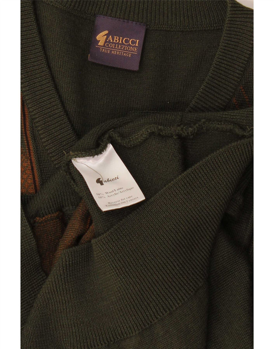 Gabicci Jersey con cuello en V para hombre de lana a rayas caqui grande