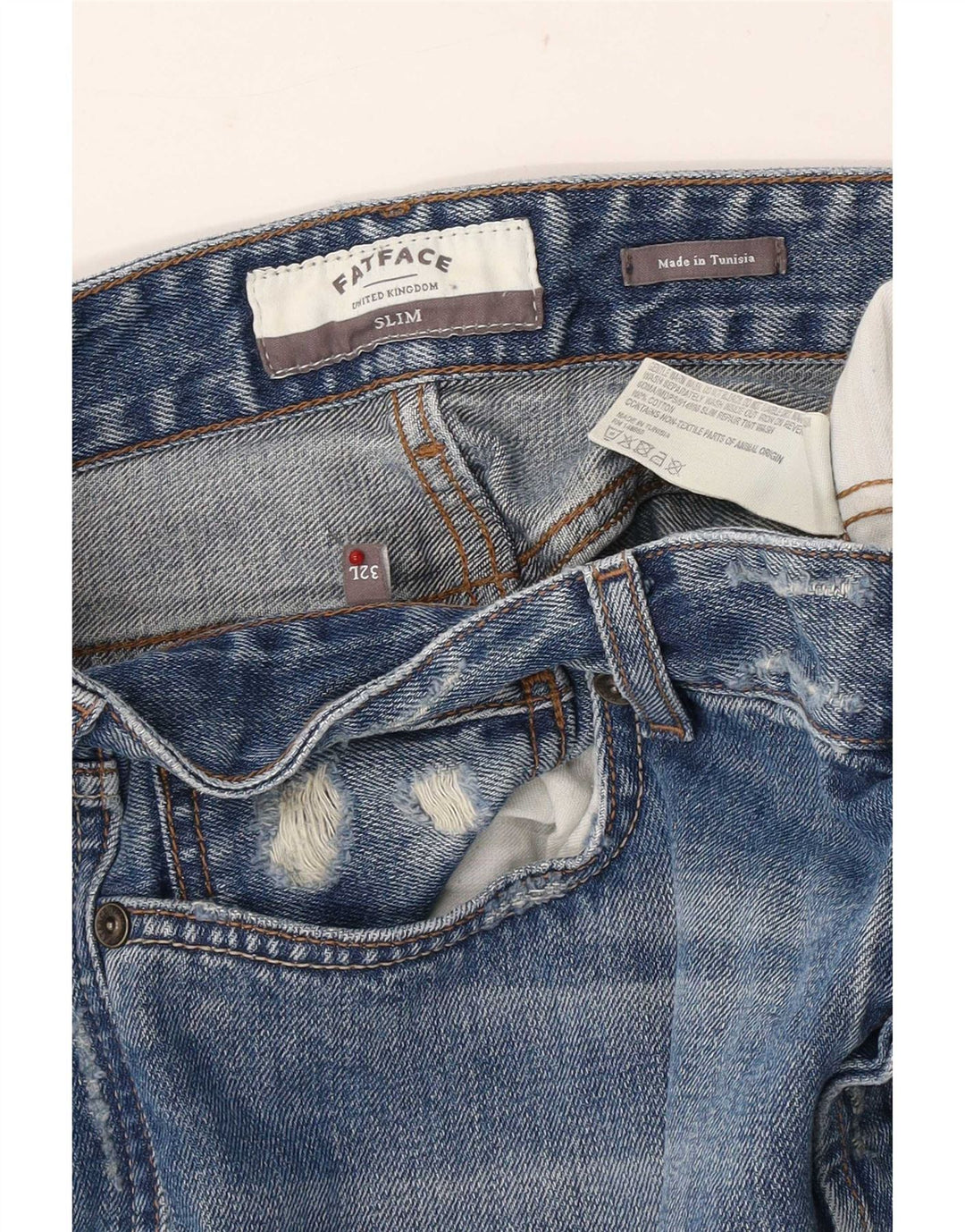 Vaqueros ajustados desgastados para hombre de Fat Face W32 L33 Algodón azul