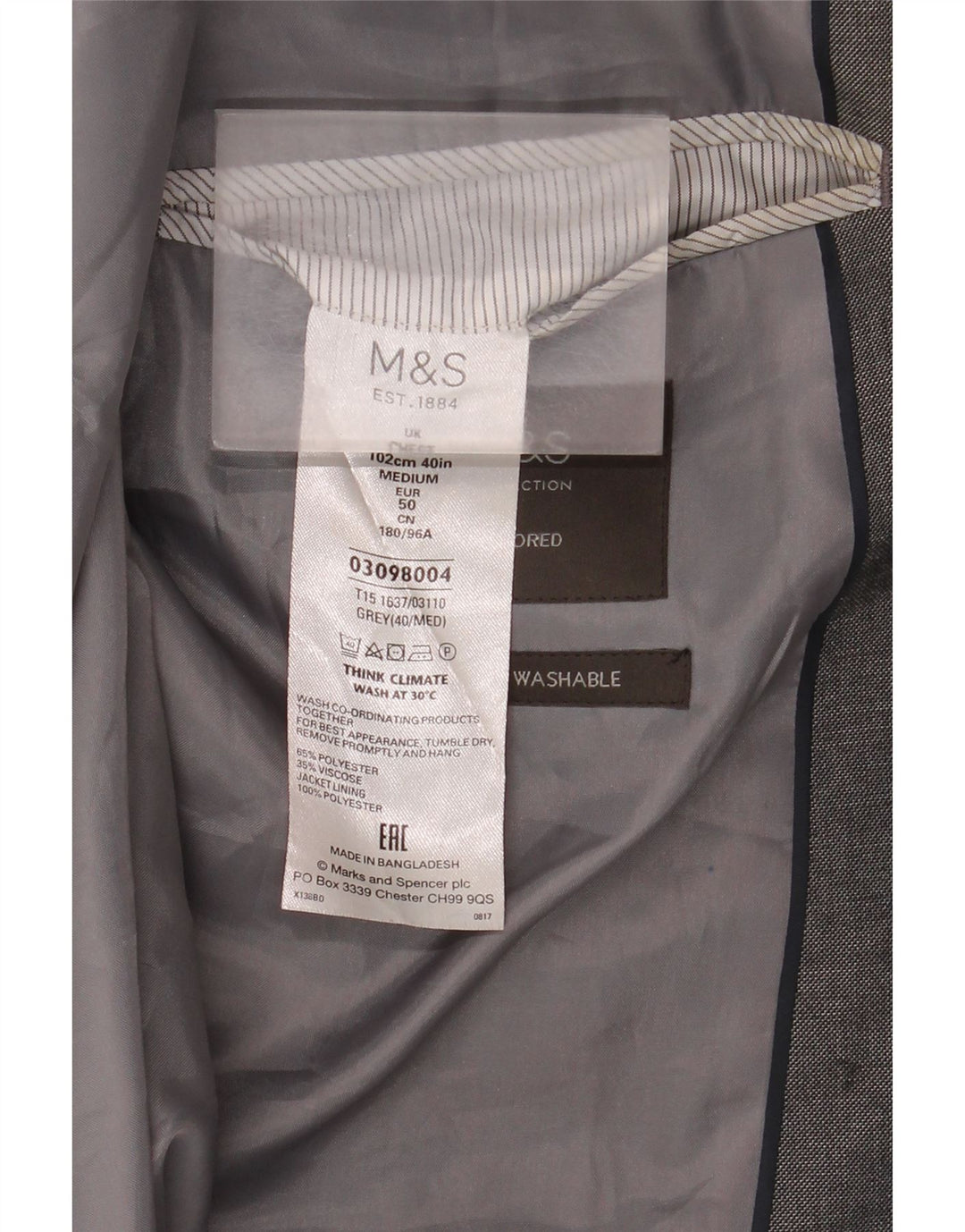 Marks & Spencer Chaqueta tipo blazer a medida con 2 botones para hombre UK 40 Gris medio