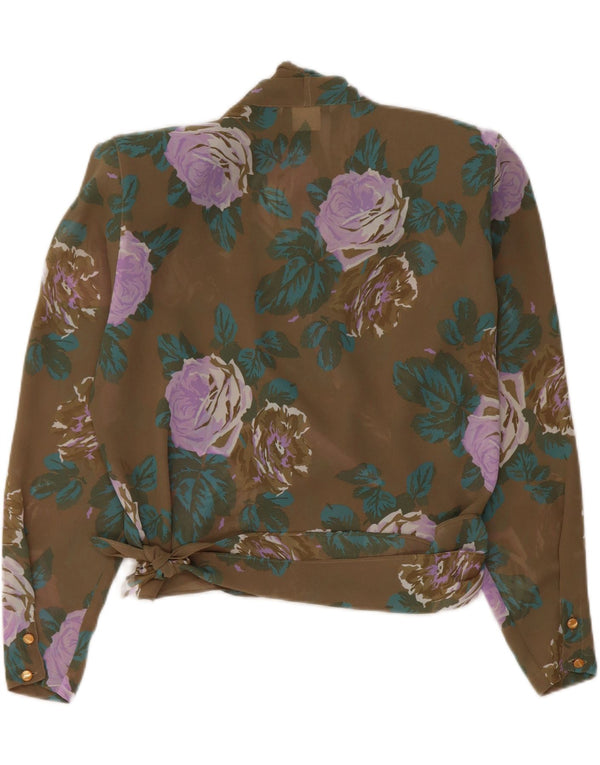 Marella Blusa corta cruzada para mujer UK 42 Poliéster floral marrón medio