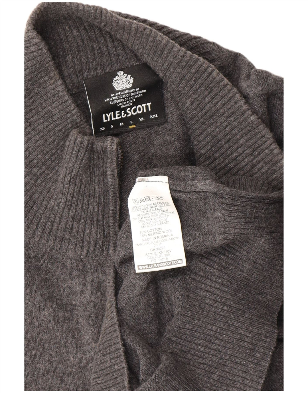 Lyle & Scott Jersey con cuello y cremallera para hombre, talla grande, algodón gris
