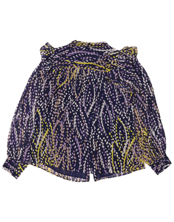 Dkny Blusa camisera con volantes en la parte delantera para mujer UK 46 Grande Azul marino manchado