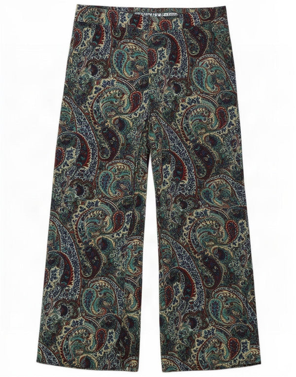 Zara Mujer Pantalones Cortos De Pernera Ancha Mediano W28 L24 Verde Paisley