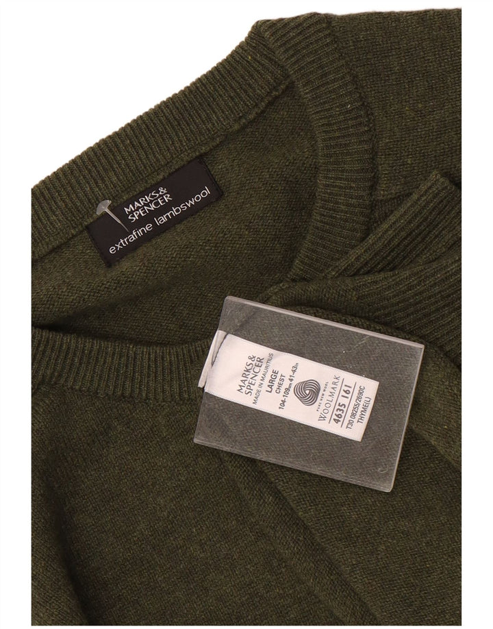MARKS & SPENCER Jersey de cuello redondo para hombre de lana de cordero verde grande