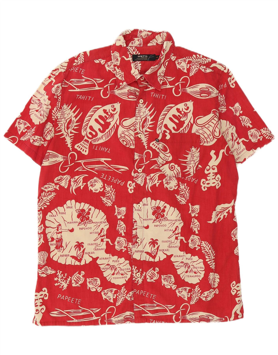Sixty Camisa de manga corta para hombre de algodón floral rojo grande