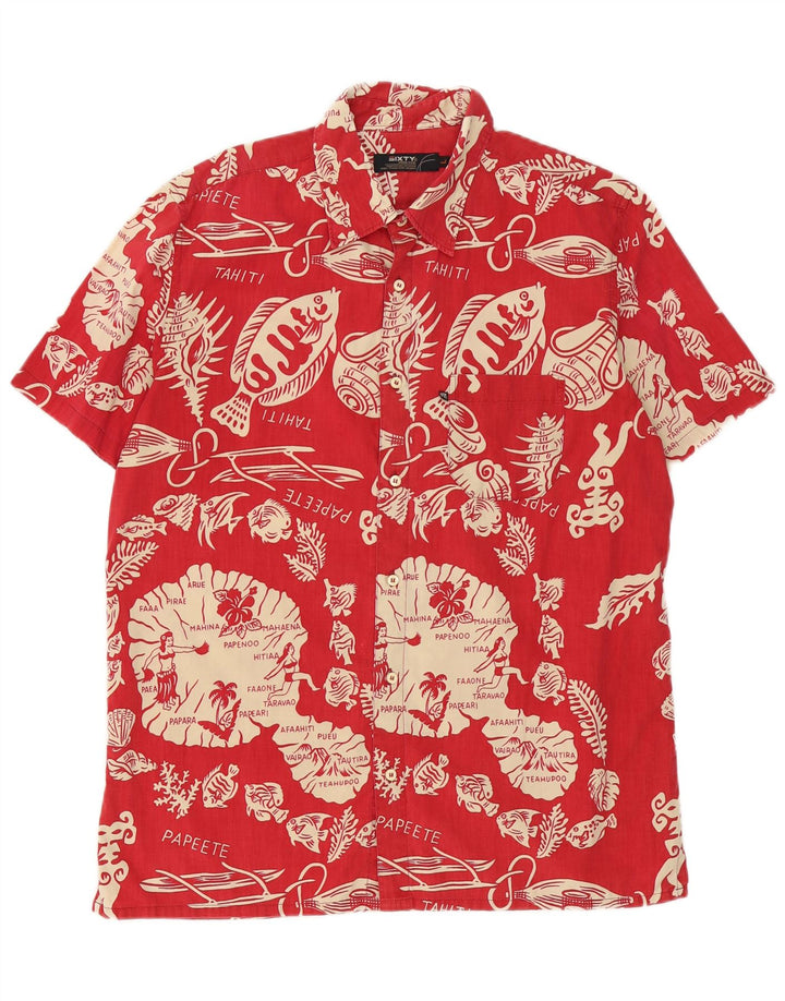 Sixty Camisa de manga corta para hombre de algodón floral rojo grande