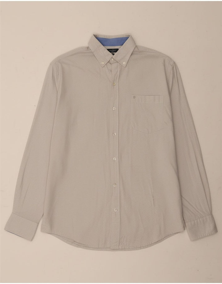 IZOD Mens Shirt Medium Grey Gingham Cotton