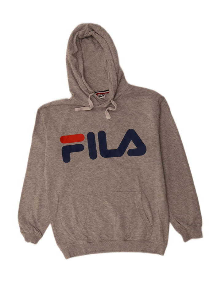 FILA Mens Graphic Hoodie Jumper Small Grey Cotton Vintage Fila and Second-Hand Fila from Messina Hembry 