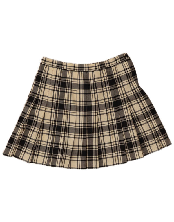 Minifalda VINTAGE para mujer W30 Mediana de lana virgen a cuadros blanquecinos