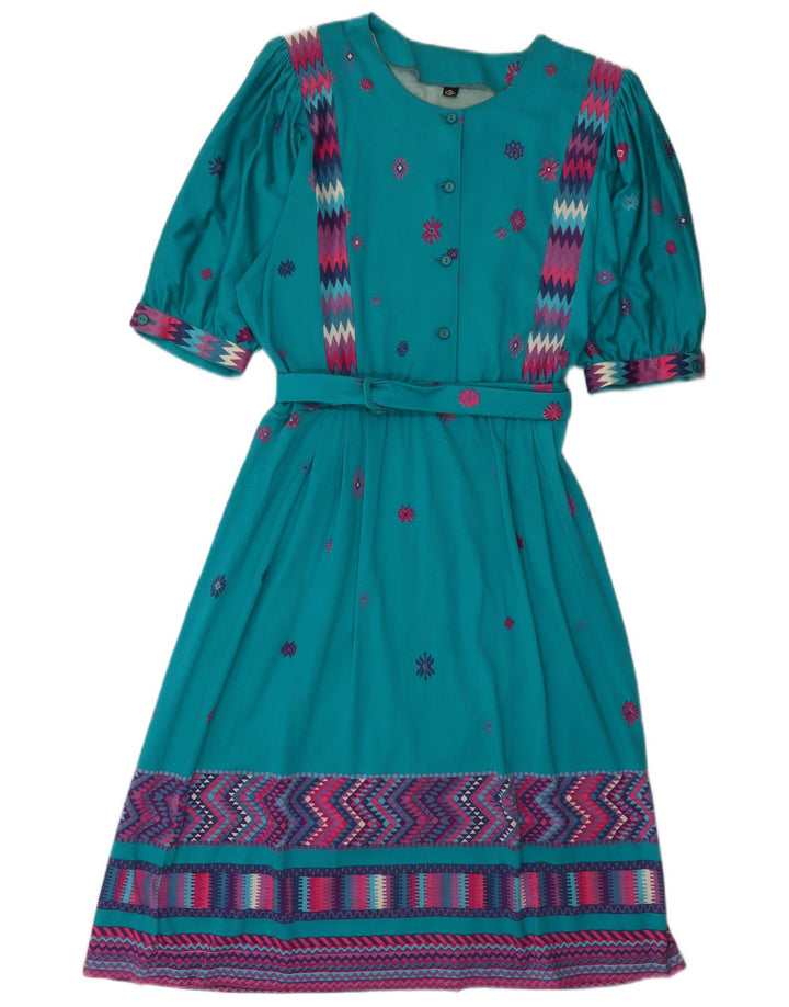 Vintage mujer A-Line vestido IT 46 grande azul geométrico