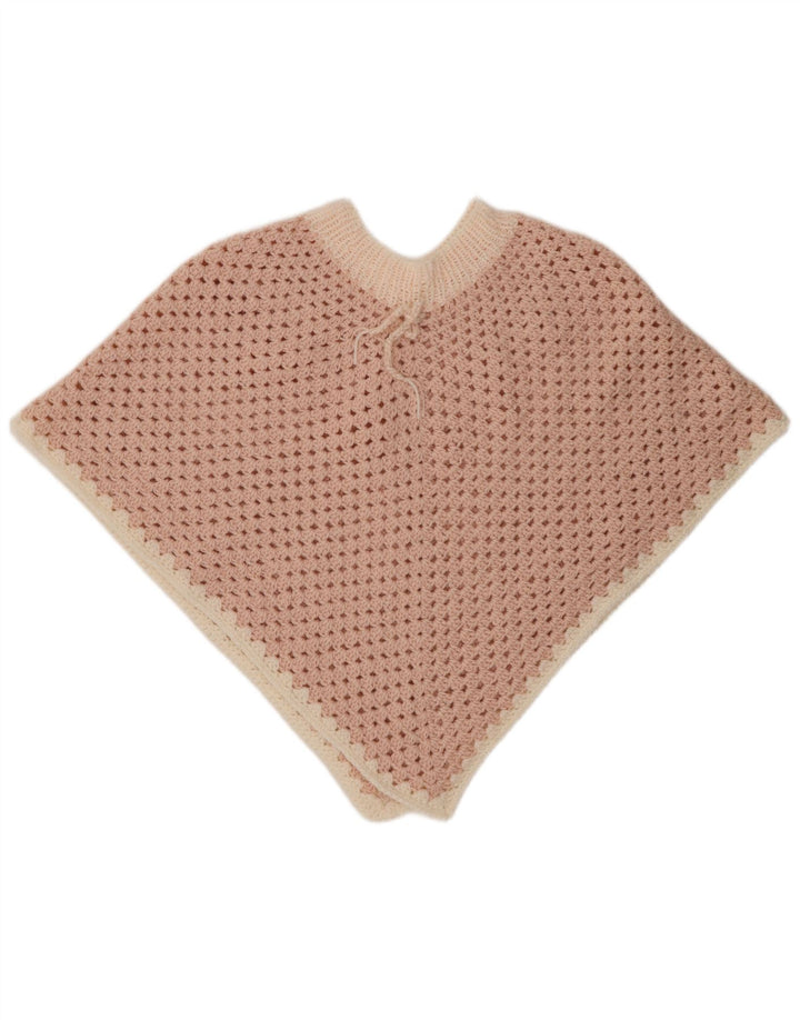 VINTAGE Jersey Poncho de Ganchillo para Mujer Talla única Bloque de Color Rosa
