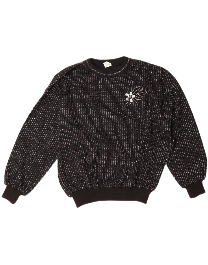 VINTAGE Womens Crew Neck Jumper Sweater IT 46 Large Black Striped Vintage Vintage and Second-Hand Vintage from Messina Hembry 