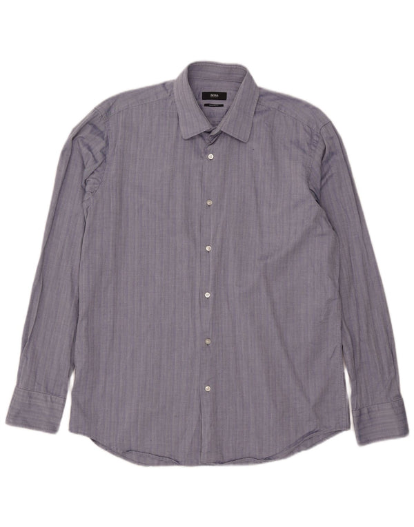 Hugo Boss Camisa de corte regular para hombre Talla 41 16 Algodón a rayas azul grande