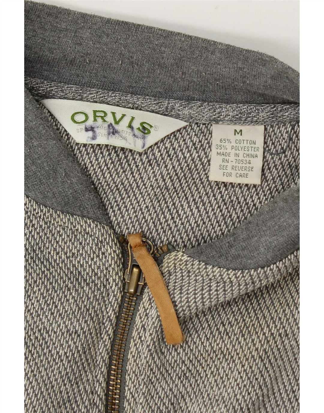 Orvis Hombre Chándal Top Chaqueta Algodón Gris Medio