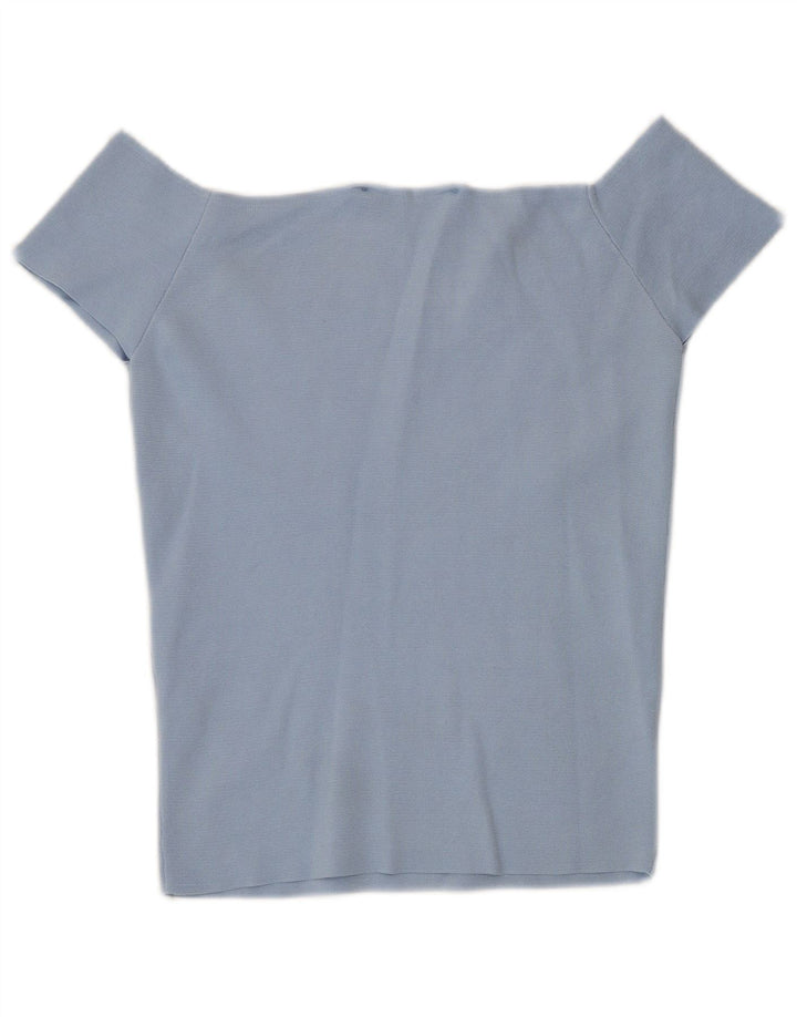 Zara Mujer Top Corto Con Hombros Descubiertos Reino Unido 42 Poliamida Azul Medio