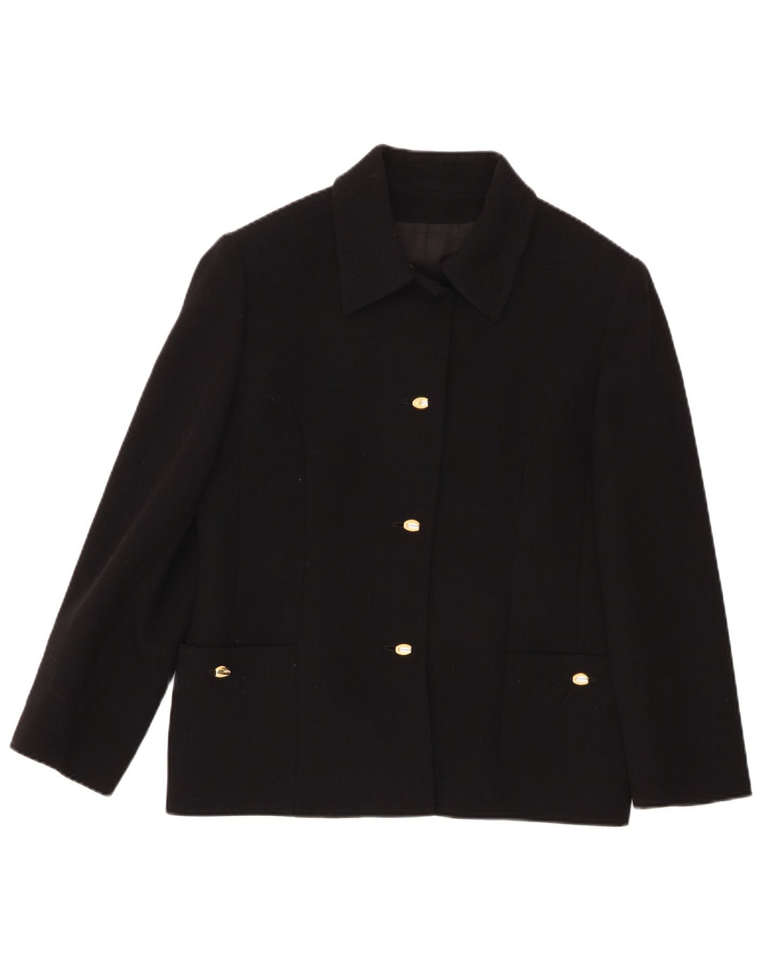 Vintage mujer 3 botones Blazer chaqueta Reino Unido 18 XL lana negra