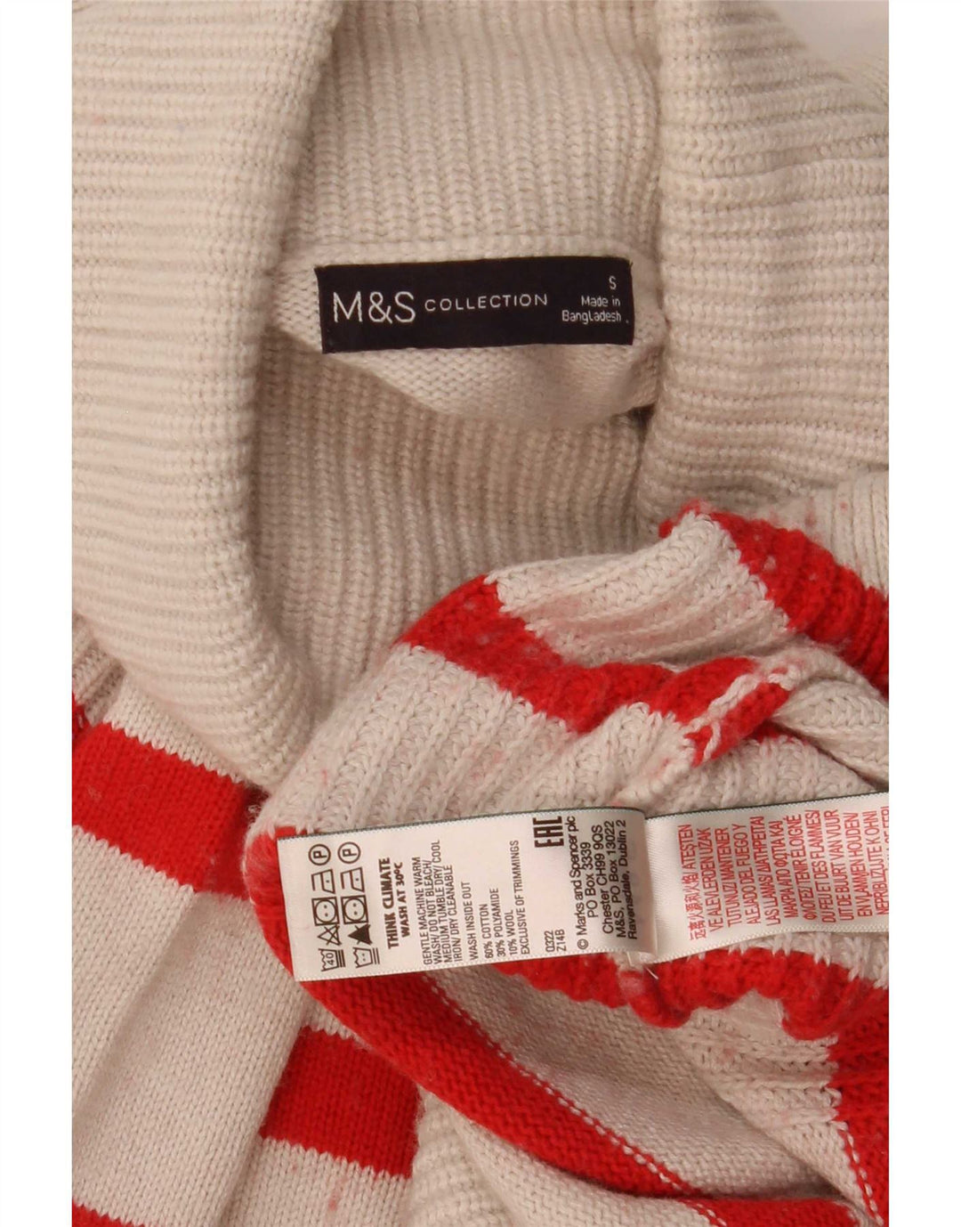 Marks & Spencer Jersey con cuello vuelto para mujer UK 10 Small White Stripes