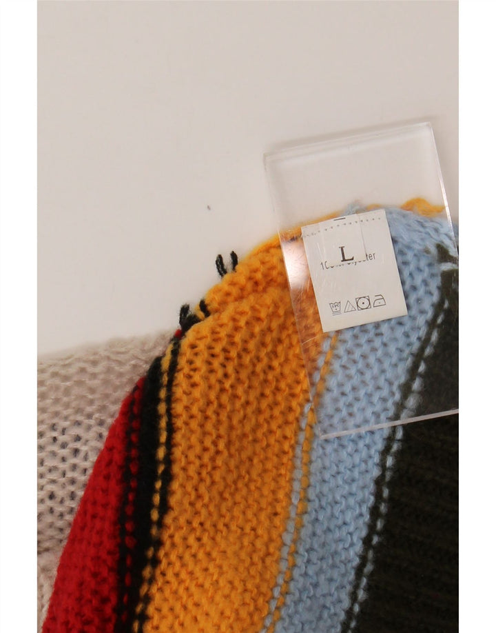 VINTAGE Mujer Barco Cuello Jersey Suéter Reino Unido 14 Grande Multicolor