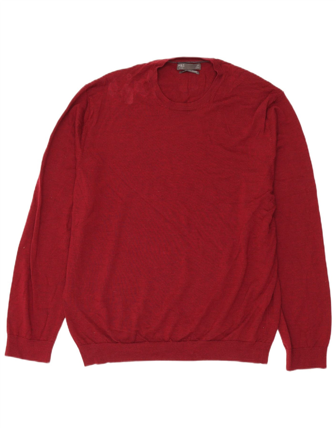 Marks & Spencer Jersey con Cuello Redondo para Hombre XL Lana Merino Roja