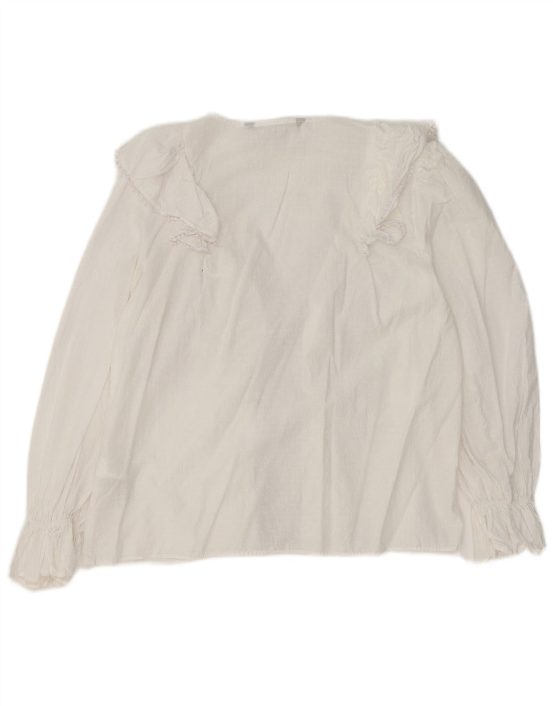 Zara Blusa de Manga Larga con Volantes en la Parte Delantera para Mujer UK 10 Small White Cotton