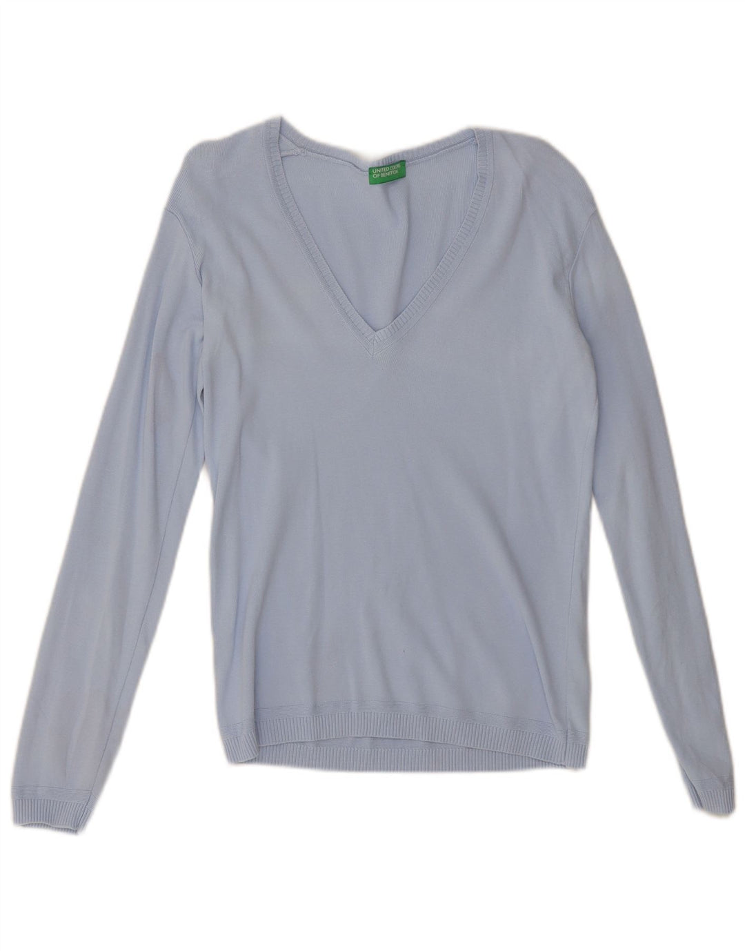 Benetton Jersey Con Cuello En V Para Mujer UK 42 Azul Medio Algodón