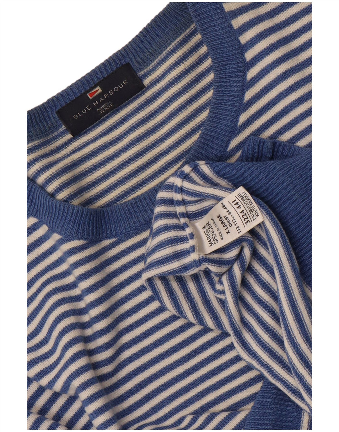 Marks & Spencer - Jersey de cuello redondo para hombre, color azul, talla XL, rayas azules