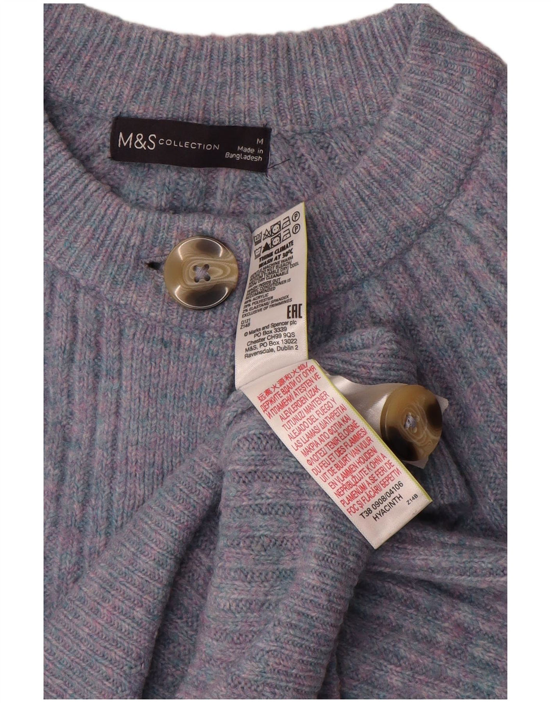 Marks & Spencer Suéter tipo cárdigan corto para mujer Reino Unido 44 Medio azul moteado