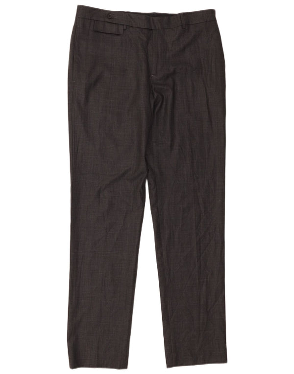 Zara Pantalón de traje recto para hombre EU 44 Large W34 L34 Lana gris