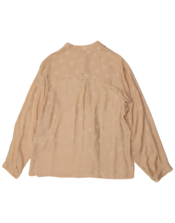 Blusa vintage de manga larga para mujer Top IT 48 XL Seda geométrica beige