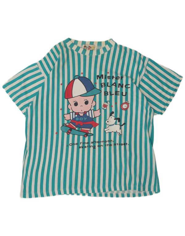Blanc Bleu Camiseta gráfica de manga corta para hombre Top grande a rayas azules