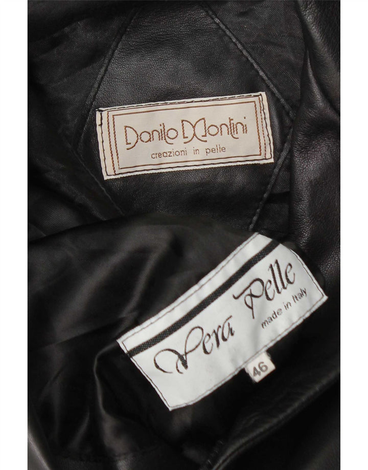 Vintage mujer 3 botones cuero Blazer chaqueta IT 46 cuero negro grande