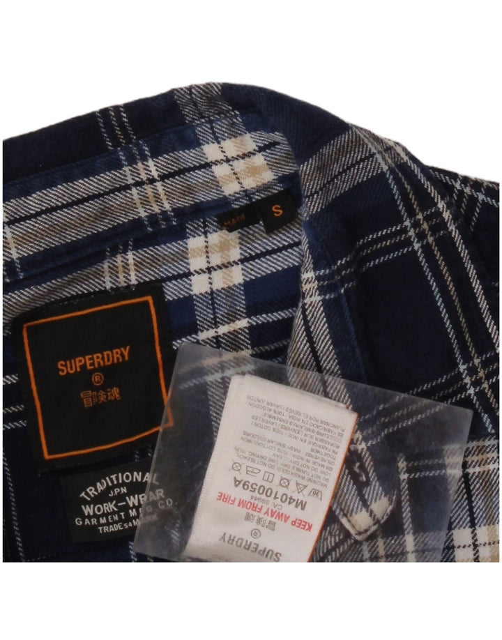 SUPERDRY Hombre Camisa De Franela De Algodón A Cuadros Azul Pequeño