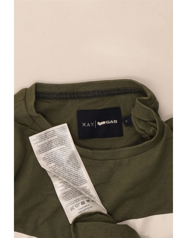 GAS Camiseta gráfica para hombre Top Large Khaki Cotton