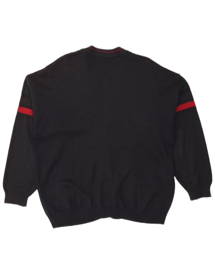 Vintage hombre cardigan suéter XL negro colorblock
