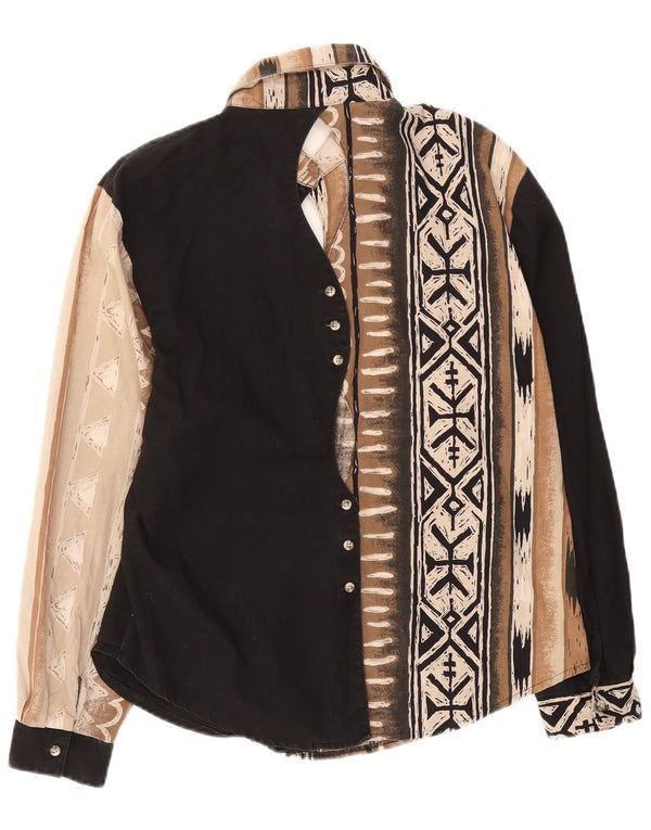 Vintage mujer camisa blusa Reino Unido 14 grande negro geométrico