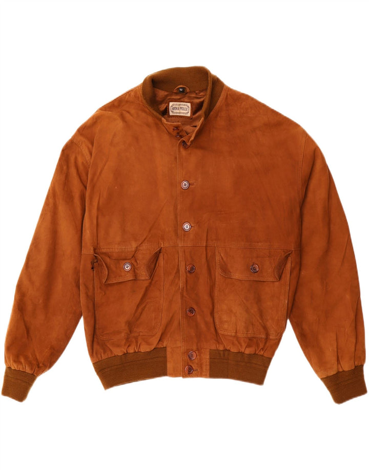 VINTAGE Mens Suede Bomber Jacket IT 52 XL Brown Leather Vintage Vintage and Second-Hand Vintage from Messina Hembry 
