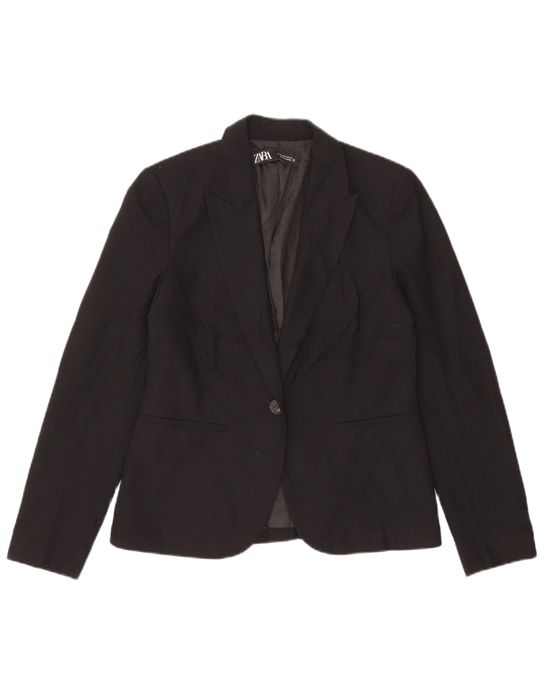 Zara Mujer Chaqueta Blazer De 1 Botón EU 38 Pequeña Poliéster Negro