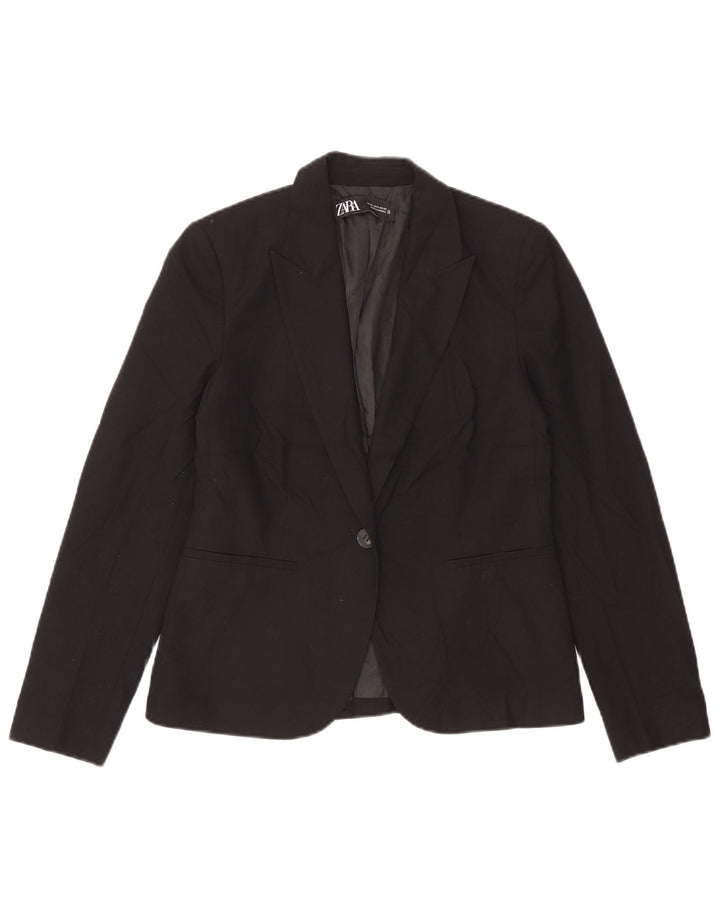 Zara Mujer Chaqueta Blazer De 1 Botón EU 38 Pequeña Poliéster Negro