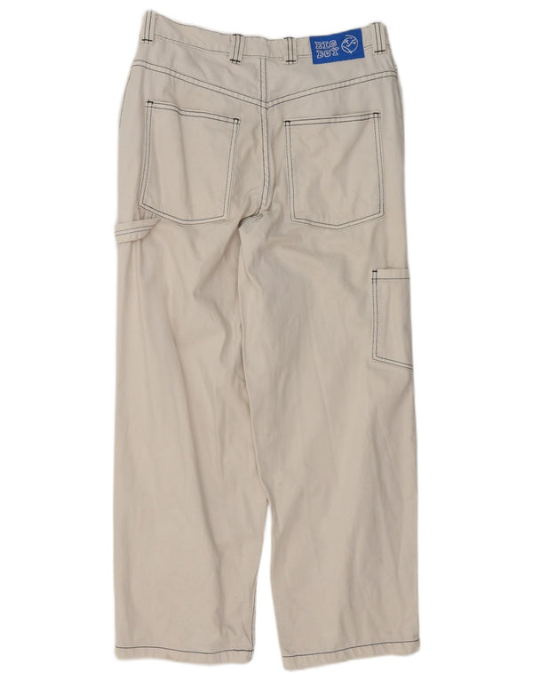 Vintage hombres pantalones cargo rectos pequeños W29 L28 algodón blanco