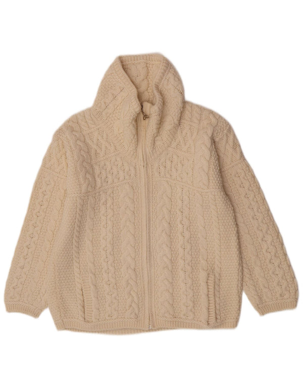 Aran Crafts Suéter tipo cárdigan con cremallera completa para mujer UK 46 Large Off White