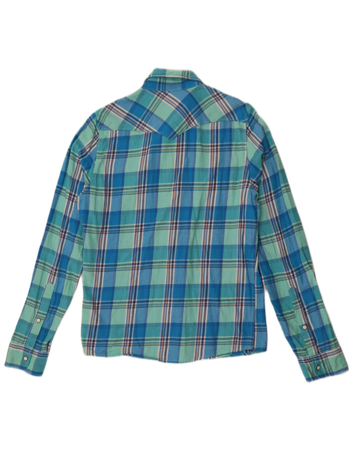 Camisa Hollister Hombre De Franela De Algodón A Cuadros Azul Medio