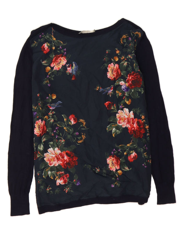 OASIS Suéter tipo jersey para mujer con cuello barco UK 6 XS Azul marino Viscosa floral