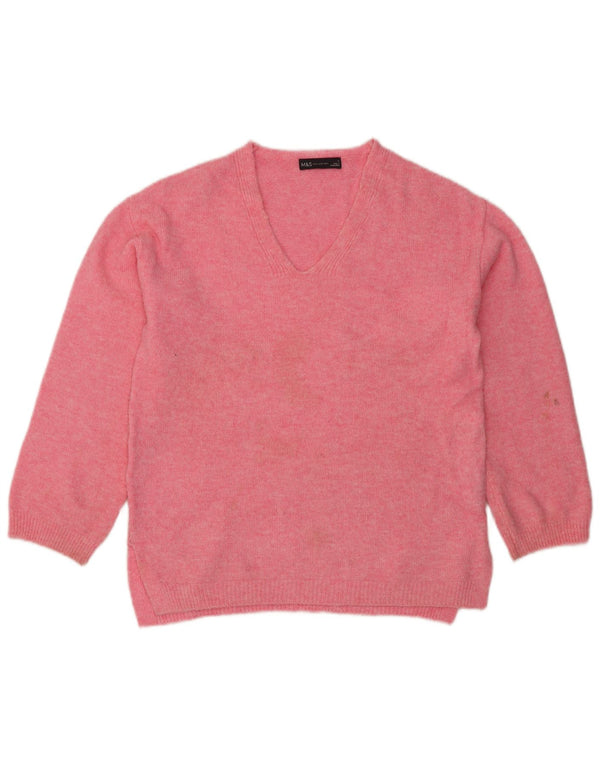 Marks & Spencer Suéter con Cuello en V para Mujer UK 10 Small Pink Moteado