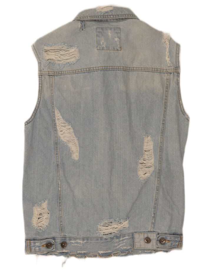 Zara Mens Chaleco Denim Desgastado UK 38 Algodón Azul Medio